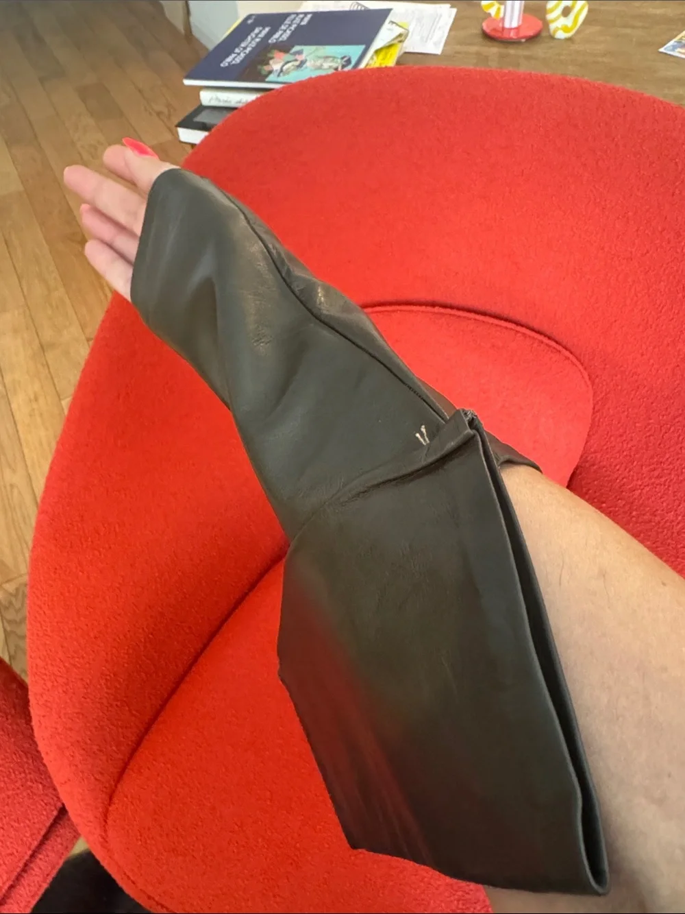 Dark Olive luscious Leather  Fingerless Opera Gloves